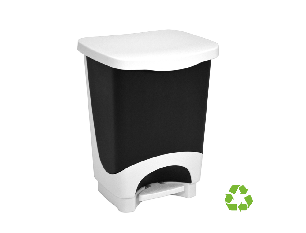 PAPELERA PLASTICO ARCHIVO 2000 RECICLADA 100% RECICLABLE CON PEDAL Y TAPA BLANCO/NEGRO 25 LITROS