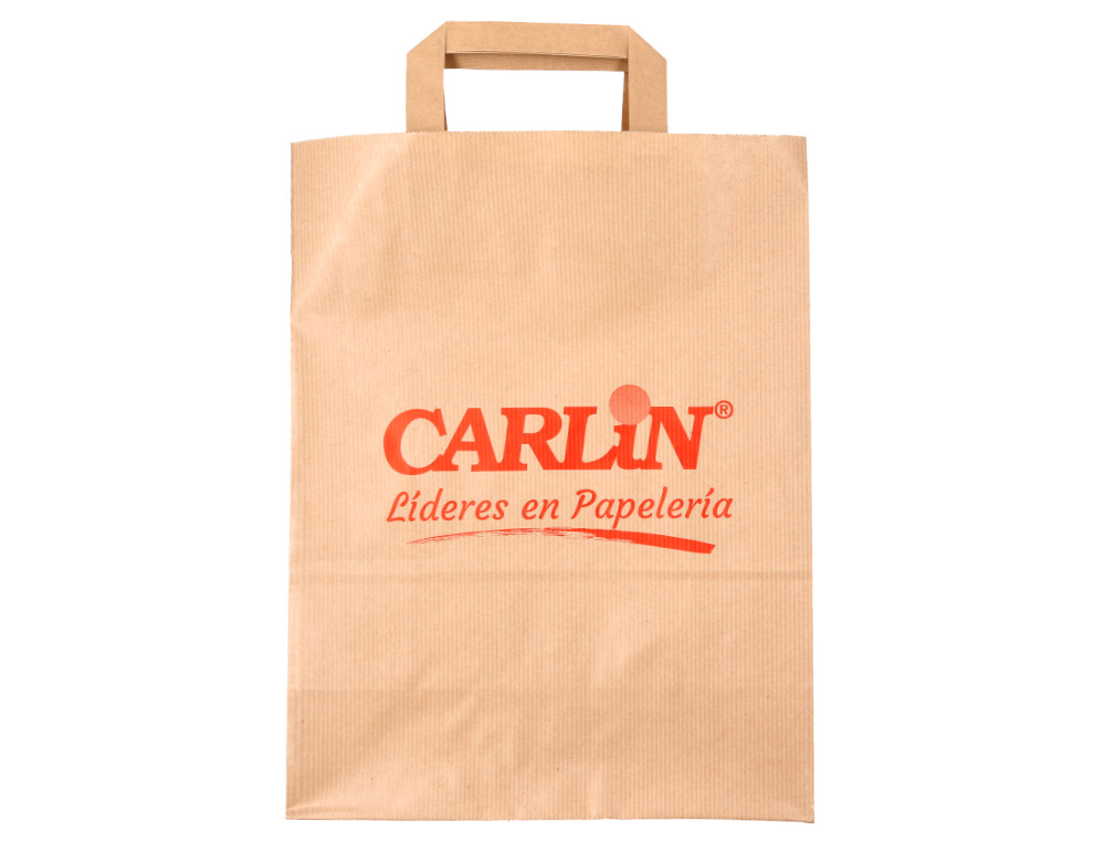 BOLSA KRAFT VERJURADO ASA PLANA CARLIN 32X12X41 CM 90 GR CAJA DE 250 UNIDADES