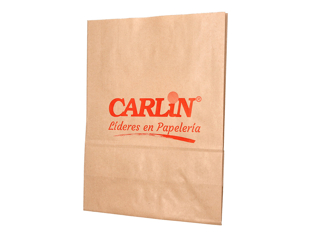BOLSA KRAFT VERJURADO ASA PLANA CARLIN 32X12X41 CM 90 GR CAJA DE 250 UNIDADES