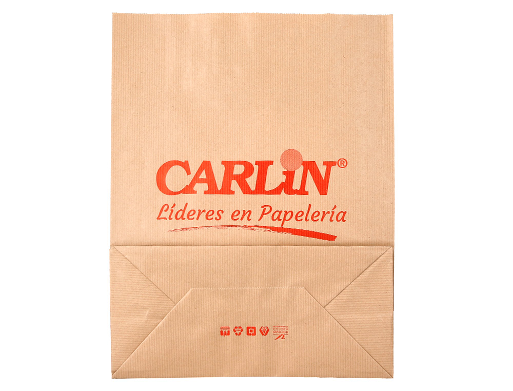 BOLSA KRAFT VERJURADO ASA PLANA CARLIN 32X12X41 CM 90 GR CAJA DE 250 UNIDADES