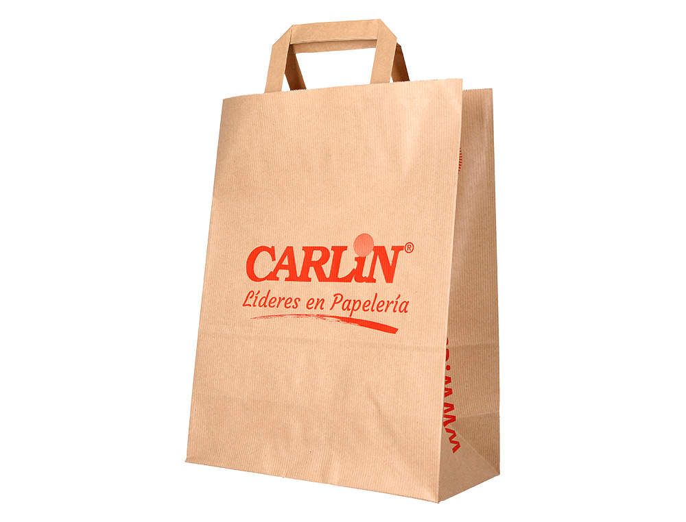 BOLSA KRAFT VERJURADO ASA PLANA CARLIN 32X12X41 CM 90 GR CAJA DE 250 UNIDADES