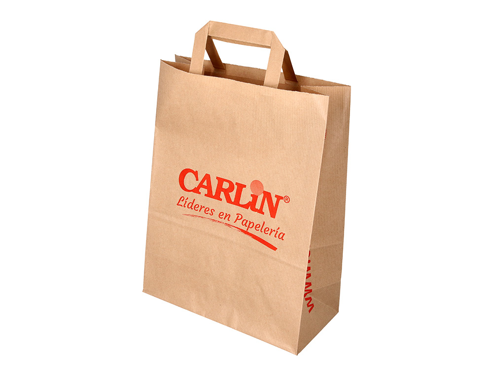 BOLSA KRAFT VERJURADO ASA PLANA CARLIN 32X12X41 CM 90 GR CAJA DE 250 UNIDADES