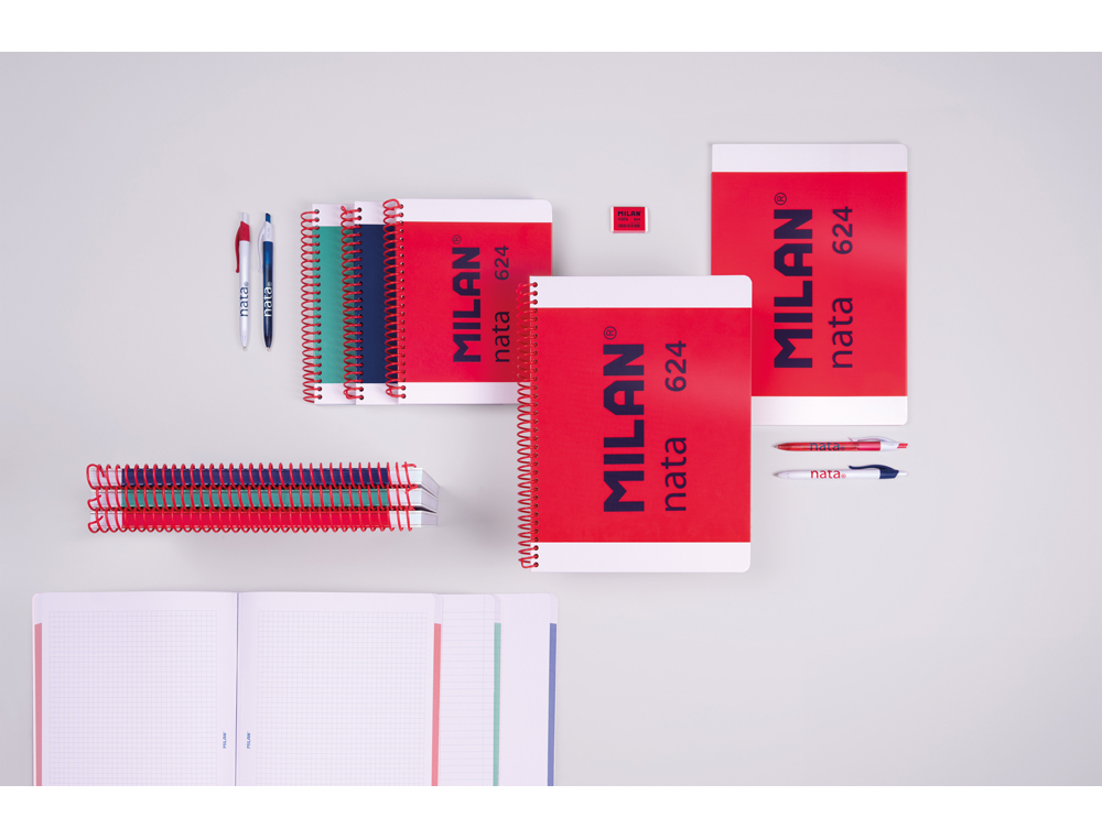 CUADERNO ESPIRAL MILAN SERIE NATA 624 SINCE 1918 DIN A4 TAPA DURA 80 HOJAS 95 GR CUADRO 5 MM COLOR ROSA